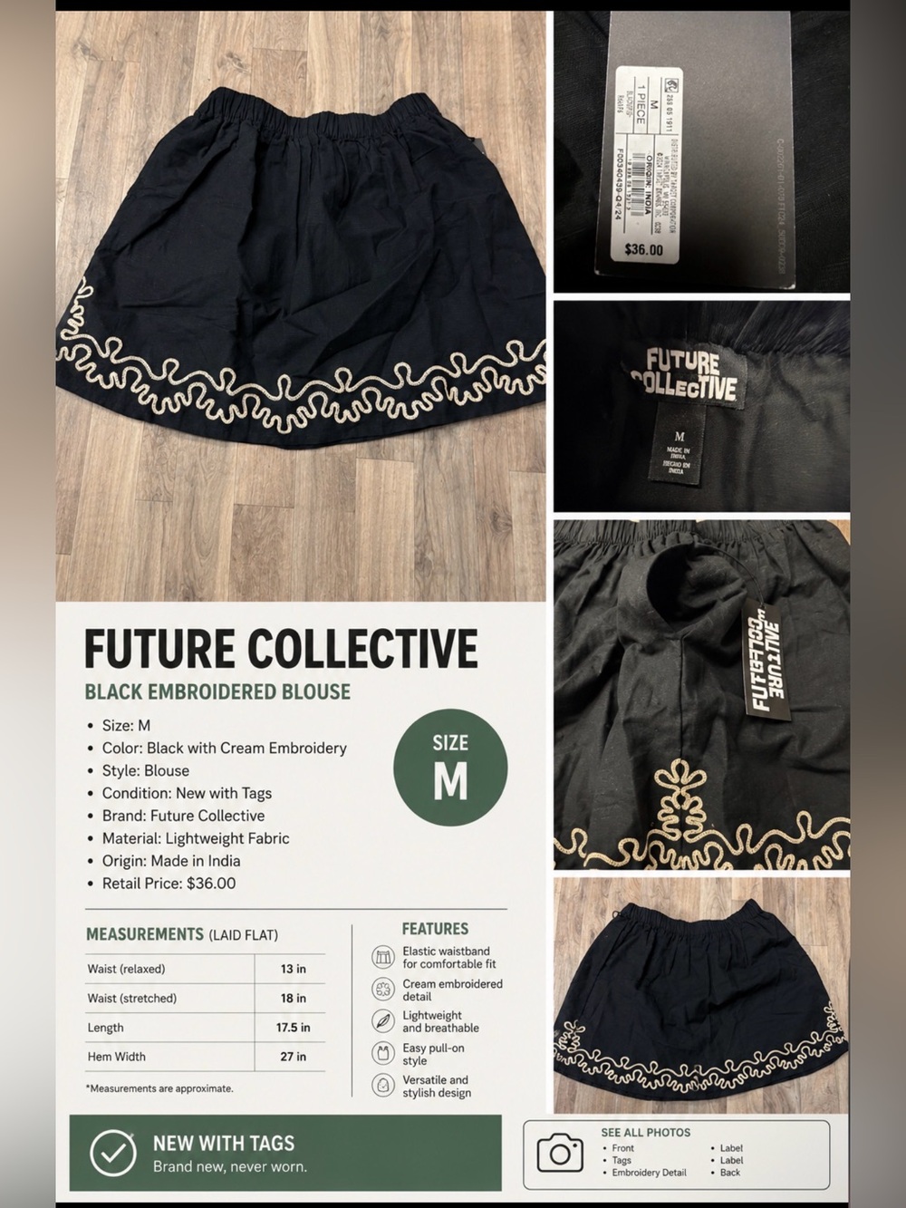 Future collective women’s embroidered skirt NWT size medium MSRP $36